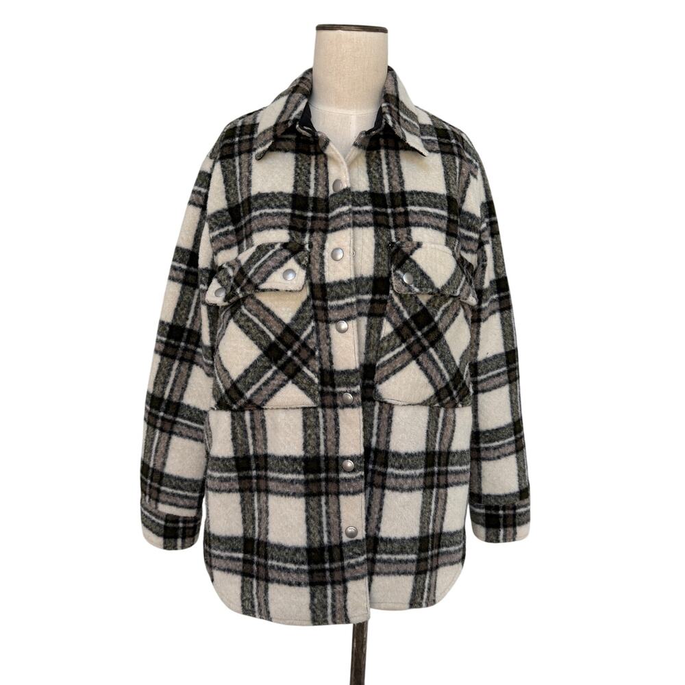 Blank NYC Outsider Plaid Felt Fleece Shaket Oversized Wool Cozy Jacket Small